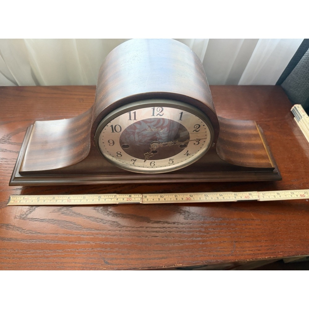 Vintage Elgin Welby Mahogany Humpback Franz Hermle Art Deco Mantle Clock Germany - Picture 10 of 16